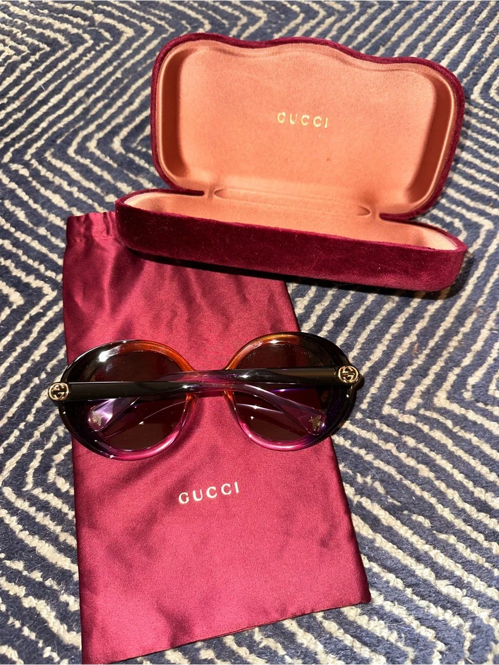 Gucci Women's Round Sunglasses in Burgundy Tortoiseshell